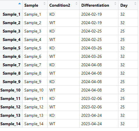 Metadata of the Experiment